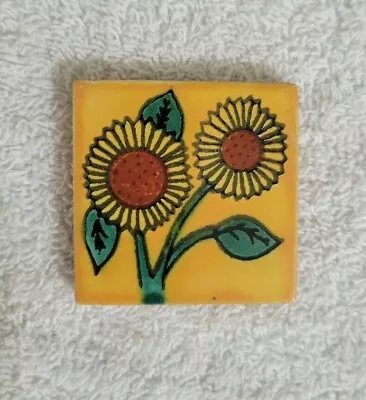 Glossy  Yellow Sunflowers  Mexican Talavera Ceramic Tiles 2x2 • $3.75