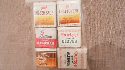 Lot Of 6 Vintage Spice Tin Containers Sage Chili Cloves Marjoram Durkee French's • $9.60