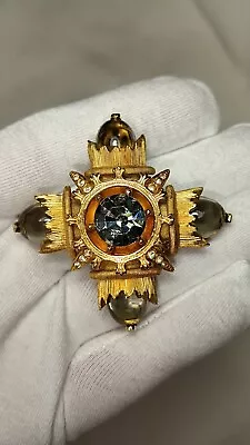 Vintage BENEDIKT NY Gold Tone Glass Maltese Cross Runway Pin Brooch DESCRIPTION  • $85