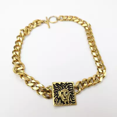 Vintage Anne Klein Lion Head Logo Pendant Gold Tone Chain Necklace 17  • $49.99