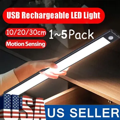 LED Motion Sensor Under Cabinet Closet Light USB Rechargeable Kitchen Lamp Strip • $31.59