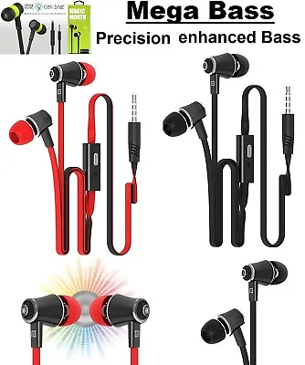 £4.49 • Buy Super Mega Bass In-Ear Earbud Handsfree Earphones Mic For Mobile Phone Black/Red