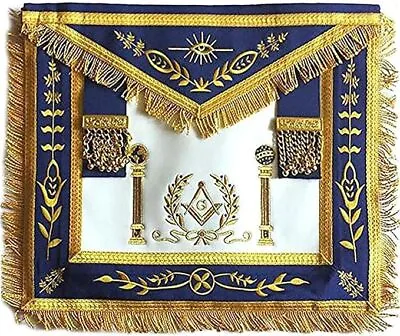 Navy Blue Apron Master Mason Square G & Pillars Freemasons Gold Fringe • $69.99