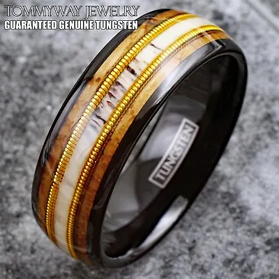 Black Tungsten Carbide Mens Ring Deer Antler Whiskey Barrel Guitar String Band • $19.99