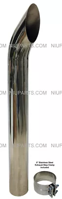 5  Curved Cut Polished Stainless Exhaust Stack 5  OD 44  Long • $119