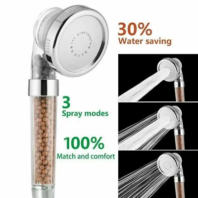 NEW 3 Shower Modes Shower Head Handheld Pure Eco Spa Universal Clear UK SELLER • £14.99