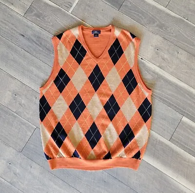 Brooks Brothers 346 Vest XL Orange Argyle 100% Extra Fine Italian Merino Wool  • $24.99