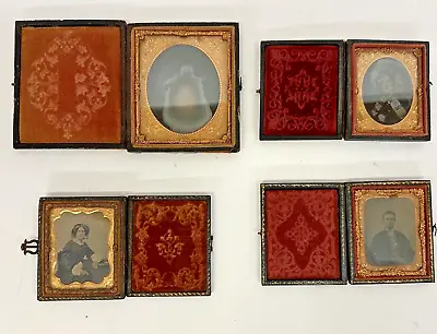19th CENTURY DAGUERREOTYPE AND AMBROTYPE MINIATURE WOODEN FRAMES (4) • $300