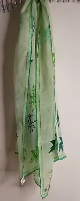 Vintage Vera Neumann Silk Blend Green Leaves Sheer SCARF 14  X 43  Made In Japan • $14.99