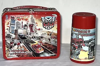 Vintage 1986 Transformers Metal Lunchbox W/ Thermos Red Lid Cap Original • $129.99