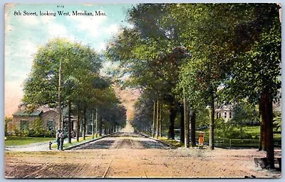 Postcard MS Meridian Mississippi 8th Street Looking West Trolley Tracks MS18 • $17.99