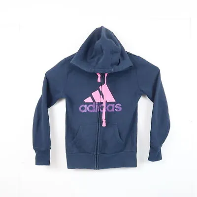 $19.98 • Buy Adidas Womens Jacket Size XS Navy Blue Big Logo Zip-Up Hoodie Windbreaker Coat