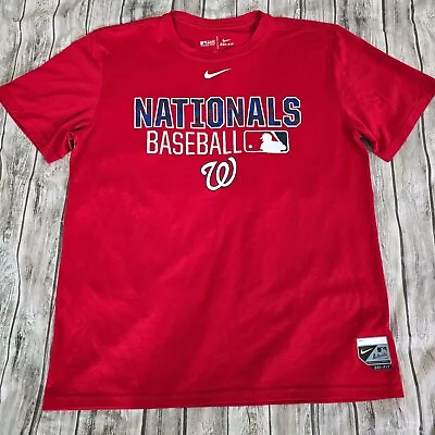 Nike MLB  Washington Nationals Baseball T Shirt Men's Size L Swoosh Dri Fit Red • $18.36