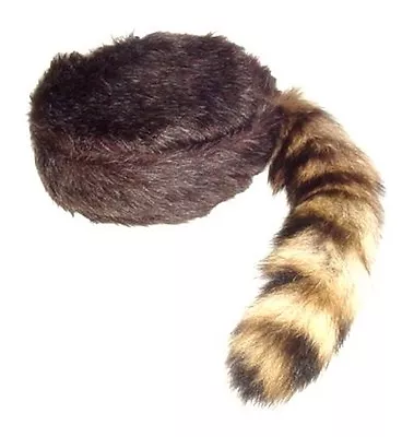 Davey Crockett Coonskin Cap Real Fur Tail Raccoon Brown Coon Daniel Boone Hat  • $21.49