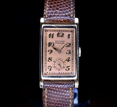 1940s Waltham Premier Salmon Dial 18ct Rose Gold Rectangular Watch Cal 750 • £1225