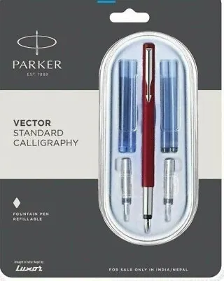 £16.38 • Buy Parker Vector Standard Calligraphy Fountain Pen Stainless Steel Trim Red Body