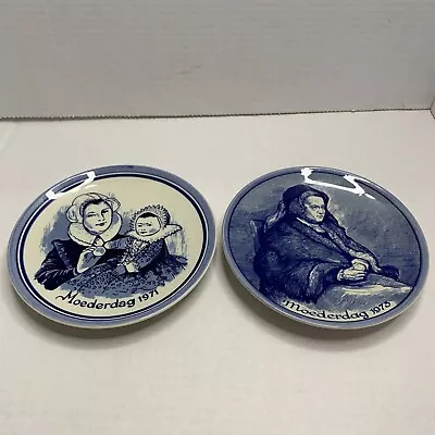 Vintage Genuine Delft Moederdag 1971 & 1973 Wall Hang Plate Schoonhoven Holland • $22.50