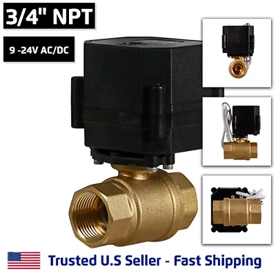 3/4  9-24V AC/DC Motorized Electric Ball Valve 9 12 To 24 Volt Slow Close 2 Wire • $67.95
