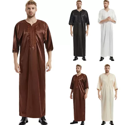 Men Dishdasha Thobe Muslim Satin Robe Saudi Arab Kaftan Abaya Thobe Jubba Thoub • $46.05