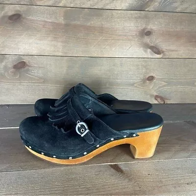 Ugg Abbie Womens Size 9 Shoes Black Suede Slip On Sheepskin Wedge Clogs • $49.99