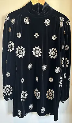 ZARA Women's Black Short Embroidered Velvet Mini Dress With Mock Turtleneck-sz L • $21