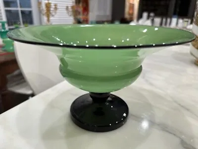 Vase Verre Opalin Vert Decor Filigrane Dlg Murano Venini Green Glass Vase 1950 • $320