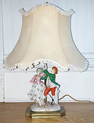 Antique Vtg Capodimonte Style Porcelain Colonial Man Woman Figural Boudoir Lamp • $59.99