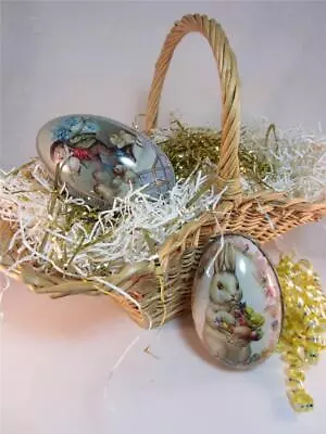 *Large Metal Easter Egg Candy Containers - Rabbit Chicks - Cathey / Midwest • $14.98