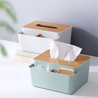 $13.54 • Buy Plastic Bamboo Cover Toilet Paper Box Towel Napkin Tissue Holder  Countertop
