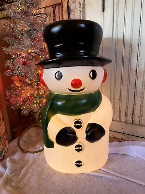 Vintage Blow Mold Snowman Lighted By Drainage New Old Stock 28” Tall 14” Wide • $149