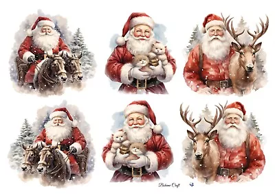 Rice Paper For Decoupage Christmas Santa And Reindeer ScrapbookingCard Making • £2.34