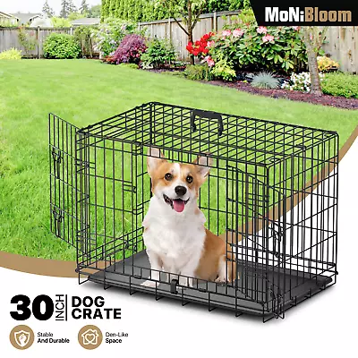 Dog Crate Kennel Folding Metal Pet Crate Cage Double Door W/Slide-out Tray Black • $42.99