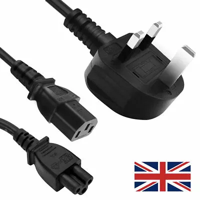 UK 3-Pin Plug AC Mains Power Cable IEC C13 / Clover Leaf Cattle Lead Cord PC TV • £4.95