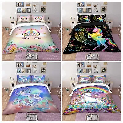 $29 • Buy Unicorn Animal Doona Duvet Quilt Cover Set Single Double Queen King Size Bedding