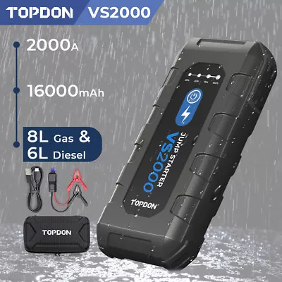 TOPDON VS2000 USB Car Jump Starter Pack Booster 12V Battery Charger Power Bank • £79.99