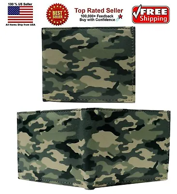 Green Woodland Camouflage Military Leather Bi-Fold Bifold Wallet • $9.49