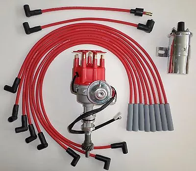 FORD 351C/M-400-429-460 RED Small HEI Distributor + 45K Coil + SPARK PLUG WIRES • $152.75