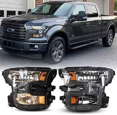 For 2015-2017 Ford F-150 F150 Black Smoke Projector Headlights Headlamps Pair • $99.99