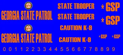 Georgia State Patrol Trooper Blue Police Cruiser 1/18th Scale Waterslide Decals • $11.99