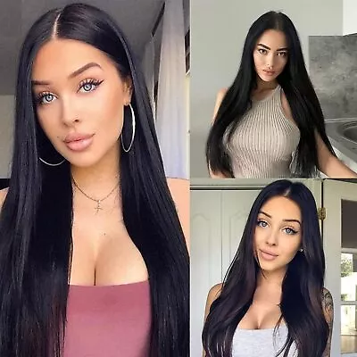 Black Long Straight Lace Front Wig Synthetic Wig Women Fashion Party Black Wigs • $0.10