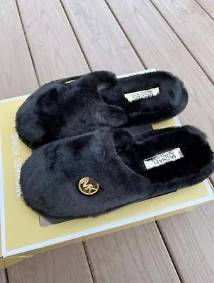 Michael Kors Alexis Closed Toe Sherpa Slides Slipper -Black • $59