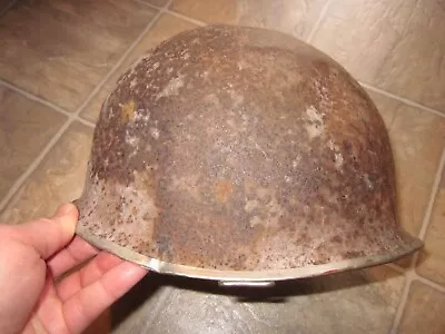 Vintage WWII US Army M1 Steel Pot Front Seam Helmet Battle Of The Bulge Belgium! • $115