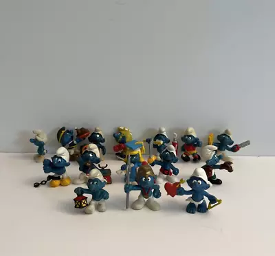 Vintage Smurfs Figures Lot Of 15 Peyo Schleich Smurf Figurines 1970s - 1980s • $39.99