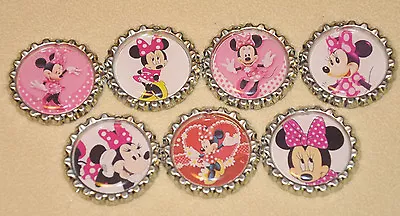 'SET OF 7'   MINNIE MOUSE  Inspired FLAT HAIRBOW BOTTLECAPS! FAST SHIPPING! • $6.30