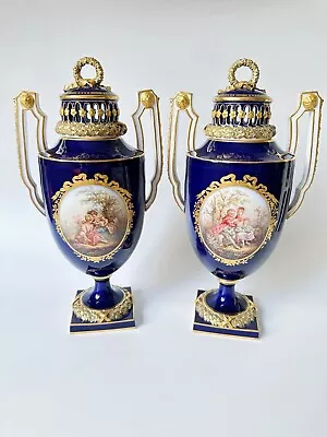 RARE Antique Genuine Pair Meissen Hand Painted Magnificent Vase Porcelain H33cm • $9800