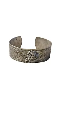 Vintage Silver Tone Etched Cuff Bracelet Grapes • $13.75