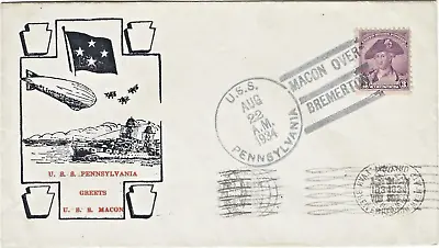 1934 USS Pennsylvania Greets USS Macon ZRS5 Sighting Over Bremerton Zeppelin • $9.99