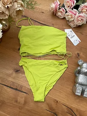 Zara Asymmetric Lime Green Padded One Shoulder Strap Cut Out Waist Swimsuit M/10 • £16.99