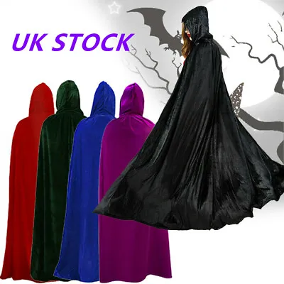 Halloween Cosplay Velvet Hooded Cloak Robe Medieval Witchcraft Cape Robe Costume • £5.89