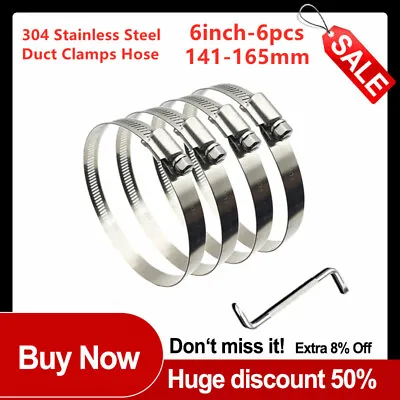 6 Inch 304 Stainless Steel Hose Clamps Worm Gear Fuel Line Clamp Adjustable Air • $11.40